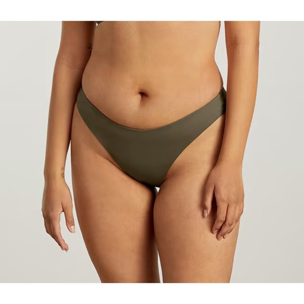 Everlane The Thigh-High Bikini Bottom High-Waist High-Leg Cheeky Olive Green L